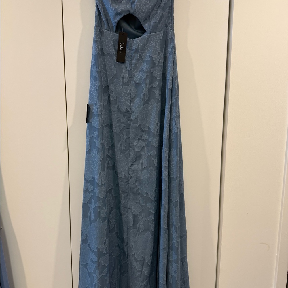 Elegant Blue Strapless Lace Dress - Picture 5 of 5